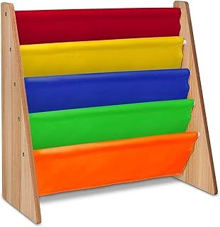 Kids Bookshelf Book Storage 4 Tier Multicolour Kids Bookcase Colourful Fabric Sling Shelves With Easy Book Access For Kids Books Rainbow Colour Childrens Bookcase Perfect For Kids Bedroom Storage