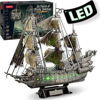 CubicFun LED Pirates of the Caribbean Flying Dutchman Model Kits for Adults to Build 3D Jigsaw Puzzles Ship Model Building Gifts for Adults Kids Girls Boys - 360 Pieces