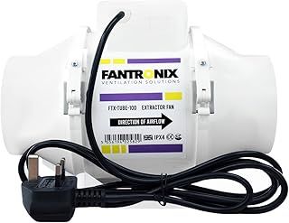 Fantronix 4 inch (100 mm) dia Universal Quiet Operation Inline Bathroom Fan Intake Hydroponic Shower Duct Ventilation Fan for hydroponics Room Diffuser