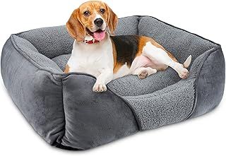 MIXJOY Dog Bed Medium Washable, Rectangle Pet Bed Grey Super Soft Puppy Beds Orthopedic Dog Bed with Anti-Slip Bottom, Calming Cat Bed for Teddy, Corgi, Chihuahua, 63×53×20 cm