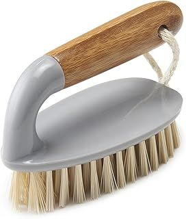 Addis Floor and Tile Scrub Brush Iron Style with Natural Bamboo Handle, Grey & Natural, Grey/Wood, 13 x 5 x 6.5 cm 517671