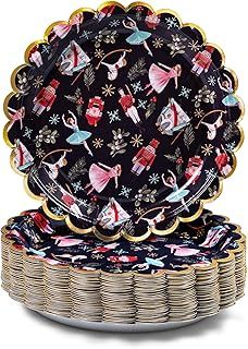 Christmas Paper Plates, 50-Count Disposable Christmas Party Supplies, The Nutcracker, Gold Foil Scalloped Edge, 22.86 Centimetres