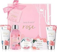 BODY & EARTH Bath Spa Women Gift Set, 5 Pcs Rose Gift Sets Box for Women Pamper Gifts for Women with Soap, Shower Gel, Body Butter, Body Lotion, Gifts for Women, Valentine's Mother's Day Gifts