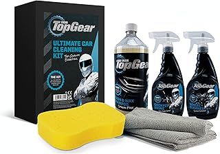 Top Gear - Ultimate Car Cleaning Set - Includes Wash And Wax Shampoo, Wheel Cleaner & Cockpit Shine - Jumbo Sponge And Microfibre Cloths - Gift Boxed