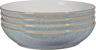 Denby - Elements Light Grey Pasta Bowls Set of 4 - Dishwasher Microwave Safe Crockery 1050ml 22cm - Pale Grey, White Ceramic Stoneware Tableware - Chip & Crack Resistant
