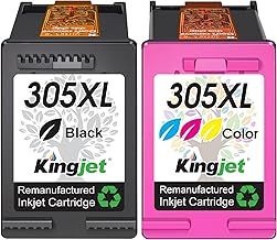 KINGJET 305 Ink Cartridges Black and Colour, 305XL Ink Cartridges Remanufactured for HP Printer Ink 305 XL for DeskJet 2700 2710 2720 2724 Plus 4100 4120 4130 Envy 6000 6020 6032 Pro 6400 6420 6430