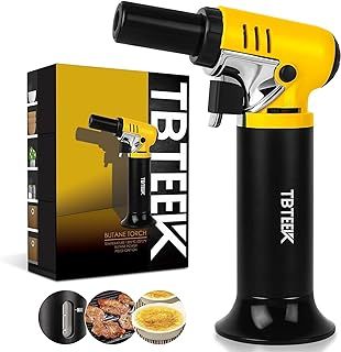 TBTEEK Kitchen Torch, One-Hand Operation Butane Torch Lighter with Gas Gauge, Adjustable Flame for BBQ, Baking, Brulee Creme, Crafts and Soldering(Butane Gas Not Included)