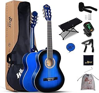 Winzz 3/4 Classical Guitar for Kids Teenager Students Beginners with Nylon-String (36 Inches, Blue Glossy)