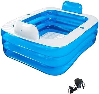 Double Portable Bathtub Adult, Folding Bathtub Large Thicken Free Standing Soaking Barrel, Foldable SPA Bath Tub, Hot/Ice Bath for Adults -Blue