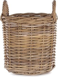 Virginia Hayward Wicker Storage Basket - Strong Durable Round Log Basket for Kindling, Natural Wicker Handcrafted Rustic Hamper Basket with Handles 280mm x 360mm