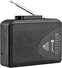 TON009 Portable Cassette Player AM/FM Radio Auto Reverse Auto Stop Mini Stereo Tape Player 3.5mm Earphone Jack Adjustable Volume Home School Travel, Black