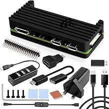GeeekPi Raspberry Pi Zero 2 W Case Kit with Raspberry Pi Zero 2 W Aluminum Passive Cooling Case,QC3.0 Quick Charger Power Supply,Heatsink,20Pin GPIO Header,4 Port USB Hub,ON/Off Switch Cable (Black)