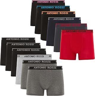 (12-Pack) Men's Fitted Boxer Hipsters - Mens Boxers Shorts Multipack with Elastic Waistband - Cotton Rich, Soft and Comfortable Underwear