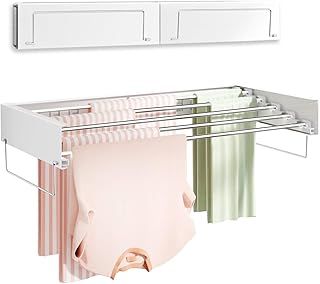 Vikaqi Wall Mounted Clothes Drying Rack, Foldable Wall Mount Laundry Drying Rack Folding Indoor, Drying Rack Clothing Collapsible, Towel Drying Rack with Wall Template, 5 Rods, 32", White