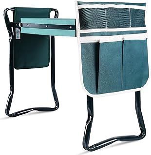 Ohuhu Premium Garden Kneeler and Seat, 2-in-1 Foldable Garden Stool with Handles and 2 Tool Bags Portable Gardening Bench with EVA Foam Kneeling Pad, Ideal Gardening Kneeler Stool for Elderly or Women