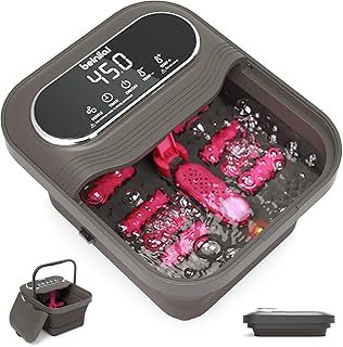 Beinilai Collapsible Foot Spa and Massager with Heater and Temperature Control,Foot Bath Bowl with Bubbles,Six Massage Rollers,Vibration and Red Light,Soaking Tub for Relieve Pressure (Dark Grey)