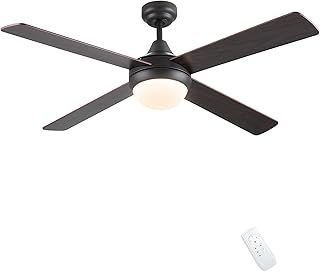 CJOY Bronze and Dark Wood Ceiling Fans Lights with Remote Control, 48'' Fans Lights Dimmable, 4 Blades Quiet Reversible Motor, Sloped Ceiling Light with Fan for Bedroom