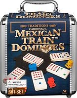 Mexican Train Dominoes Game in Aluminum Carry Case, for Families and Kids Ages 8 and up