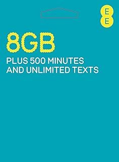 EE Pay As You Go Sim Card Preloaded With £10 Credit includes 20GB data plus 500 minutes and unlimited texts.