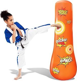 Novelty Place KID'S Inflatable Punching Bag - Kids Boxing Bag 4 Feet Tall Free Standing Buddy - Hit & Bounce Back Air Bop Toy Fun for All Ages Boys Girls Kids Fitness & Stress Relief