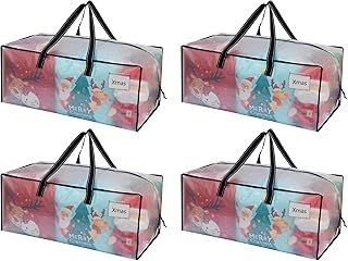 VENO 4 Pack Moving Bags Extra Large Storage Bags,Moving House Essentials,Heavy-Duty Chritsmas Storage Totes, Packing Boxes, and Wardrobe Moving Supplies,Laundry Bags (Clear, 4 Pack)