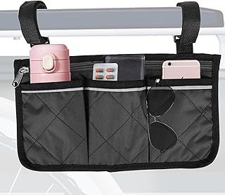 Wheelchair Bag Organizer with Pockets,Multifunction Walking Frame Bag for Zimmer Frame,Black Walker Storage Pouch Organiser,Arm Rest Side Bag for Electric Wheelchair,Mobility Scooter,Rollator
