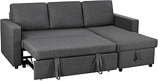 Yaheetech Sofa Bed L-Shaped Couch Sofa Corner Sofa 3 Seater Pull out Sofa Bed with Storage, Convertible Click Clack Sofa Bed Settee Sectional Sofa for Living Room, Office, Grey