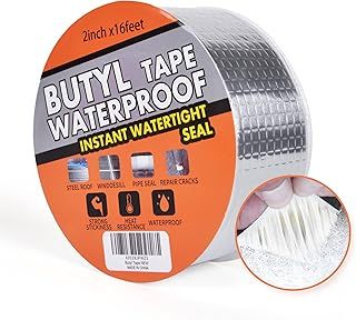 Butyl Tape for Roof and Leak Repair, Waterproof Sealing Tape Silver Aluminum Tape, for RV Repair, Window, Glass, Silicone, & EDPM Patching, and Pipe Sealing, 2inch x16feet