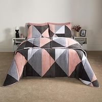 OHS Teddy Fleece 10.5 Tog Coverless Duvet King Size, Reversible Washable, Soft Warm Comfy King Bedding with Pillowcases, Pink Geo
