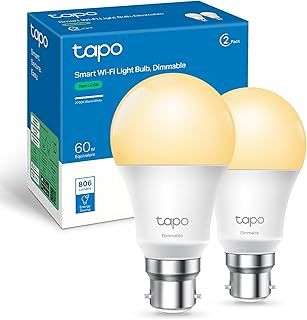 Tapo L510B (2-Pack) B22 Smart Bulb, Alexa Light Bulb, WiFi Smart Light Bulb, Dimmable, 8.3W (60W), Schedule & Timer, Away Mode, Energy Saving, Preset for Convenience, Voice Control with Alexa & Google