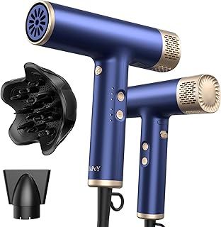 YAPOY Professional Hair Dryer with Diffuser Fast Drying 200 Million Ionic Blow Dryer with 110, 000 RPM High-Speed No Heat Damage Intelligent Thermo-Control Low Noise - Blue