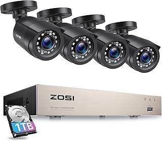 ZOSI 8CH Outdoor CCTV Camera System with AI Human Vehicle Detection, 5MP Lite H.265+ DVR Recorder with 1TB Hard Drive and 4pcs 1080P Weatherproof Security Cameras, Night Vision, Remote Access, 15fps