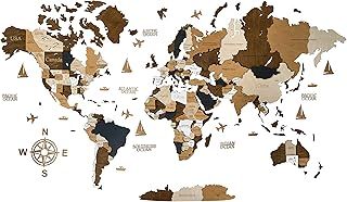 Wooden World Map 3D Art Large Wall Decor - Size (M, L, XL) Any Occasion Gift Idea - Wall Art For Home, Kitchen or Office (SIZE M, COFFEE)