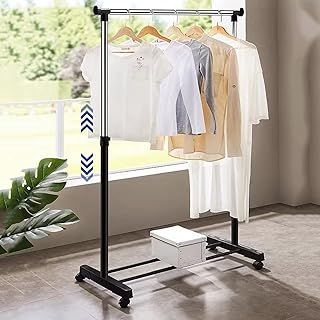 Vivo Technologies Adjustable Mobile Tidy Clothes Coat Garment Clothing Hanging Rail Rack Clothes Rail Storage Stand Castors on Wheels