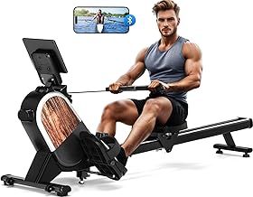 CHAOKE Magnetic Rowing Machine, 16 Levels Resistance, Brown, LCD Monitor, 350 Lbs Weight Capacity, Foldable, Space-Saving Vertical Storage