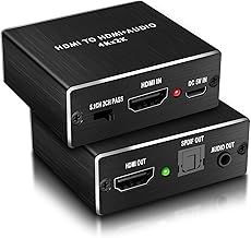 HDMI Audio Extractor- 4K x 2K HDMI to HDMI+ SPDIF+ 3.5mm Stereo Audio Output Splitter Adapter, Support PASS/2.0CH/5.1CH Audio Modes