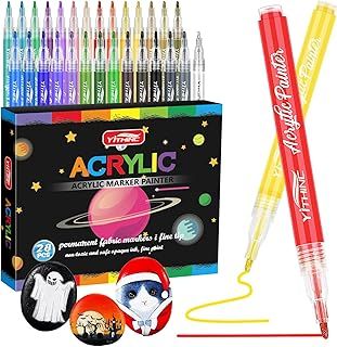 YITHINC Acrylic Paint Pens, Art Set for Rock Painting Stone Ceramic Metal Paper Glass Canvas Fabric Wood Porcelain Pebble, Acrylic Markers for Kids Adults(28 Colors)