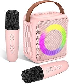 Ankuka Karaoke Toys for Kids & Adults with 2 Microphones, Portable Karaoke Machine with LED Light and Voice Changing Effects, Gifts for Age 3-18 Kids Boys Girls Families Birthday Party (Pink)