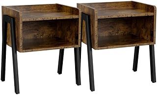 Yaheetech Bedside Table Set of 2 Industrial Nightstand Stackable End Table with Open Front Storage Compartment Retro Rustic Chic Wood Look 2Pcs Accent Furniture with Metal Legs Rustic Brown