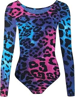 WickedFun CRAZY CHICK® GIRLS KIDS NEW LEOPARD ARMY PRINT LONG SLEEVE STRETCH MICROFIBER DANCE GYMNASTIC LEOTARD BODYSUIT TOP