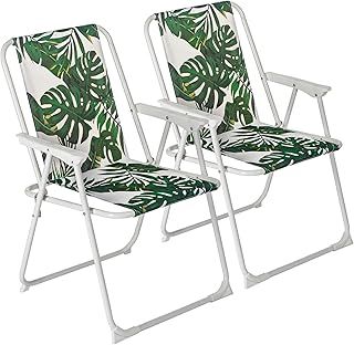 Harbour Housewares Folding Beach Deck Chairs - Banana Leaf - Pack of 2 - Metal Outdoor Patio Seat Lightweight Portable Deck Chair for Picnic, Garden, Camping, Fishing