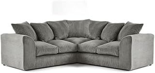 Grey Jumbo Cord Corner Sofa, Symmetrical Design