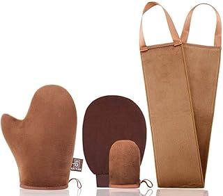 GAIYAH Self Tanning Mitt Applicator Kit - With Lotion Applicator For Back, Exfoliator Glove And Face Tan Mitt - Set of 4
