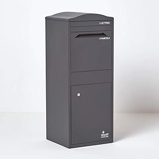 Large Smart Parcel Box With Curved Roof Top Dark Grey Strong Metal Drop Box With Front Access Door for Safe and Secure Multiple Deliveries Wall Floor Gate Mounting Weatherproof Outdoor Delivery Box