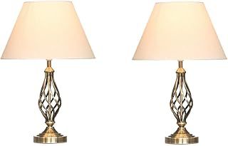 Pair of Kingswood Barley Twist Traditional Table Lamps & Matching Shades - Antique Brass