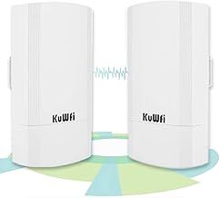 KuWFi 900Mbps Wireless Bridge Kit, 5.8G Outdoor/Indoor Point to Point WiFi Bridge, 1KM Long Range WiFi Bridges, Ethernet Bridge with 24VPoE, 2RJ 45 Ethernet Port, for Garden, Starlink, Farm, 2 Pack
