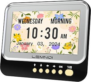 7 Inches Dementia Clocks,Digital Calendar Day Clock with Day and Date, Alarm Clock for Memory Loss,Alzheimer's,Elderly,15 Alarm &Medication Reminder,Auto DST (black)