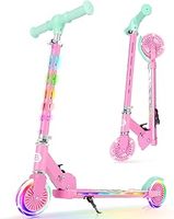 BELEEV V3 Scooter for Kids Ages 3-12, 2 Wheel Folding Scooters for Girl Boys with Light-Up Wheels & Stem & Deck, 4 Adjustable Height, Cartoon Pattern Deck, Lightweight Scooter with Kickstand