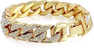 Premium Quality 14mm Mens Women Hip Hop Iced Out Curb Cuban Bracelet Chain Gold Pave