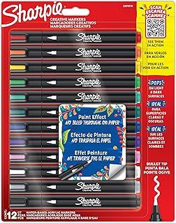 Sharpie Creative Marker Acrylic Paint Pens | Water-Based Paint Markers | No-Bleed Ink Writes on Most Surfaces | Bullet Tip | School & Revision Supplies | Assorted Colours | 12 Count